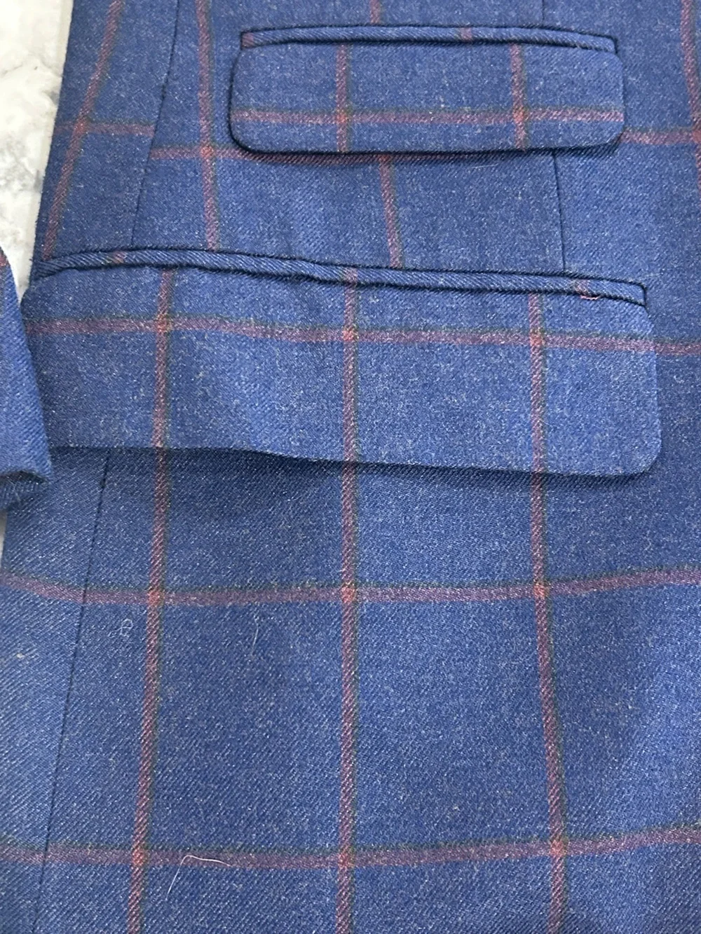 Men’s Navy Blue Plaid Windowpane Sport Coat Paisley Lining 44R